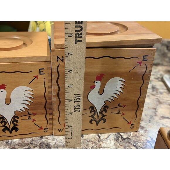 Rooster Weathervane Hand Painted Wood Canister Set Redbird Line Japan S + P - Picture 6 of 16
